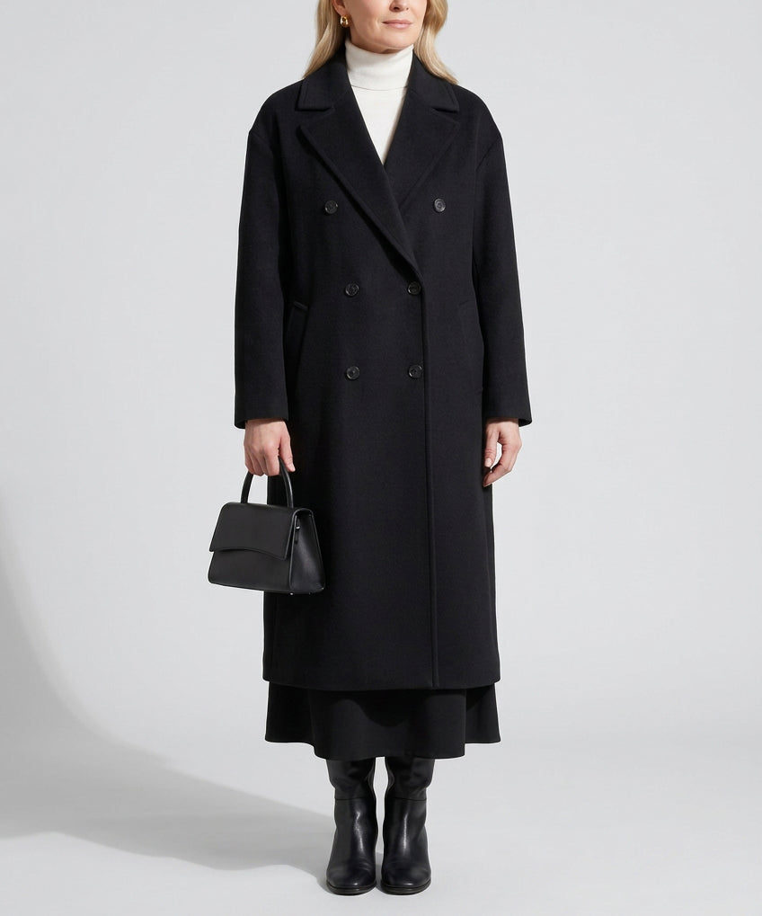 Karsyn - Women's Double-Breasted Wool Coat with Button Cuffs