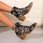 Katarina - Women’s Floral Print Lace-Up Block Heel Boots 2