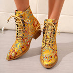 Katarina - Women’s Floral Print Lace-Up Block Heel Boots 4