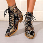 Katarina - Women’s Floral Print Lace-Up Block Heel Boots 5