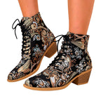Katarina - Women’s Floral Print Lace-Up Block Heel Boots 8