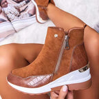 Kecia - Women's Crocodile-Embossed Wedge Ankle Boots