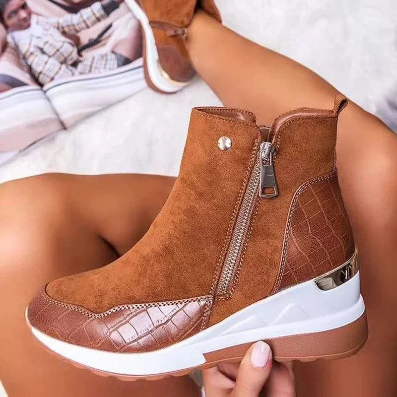 Kecia - Women's Crocodile-Embossed Wedge Ankle Boots