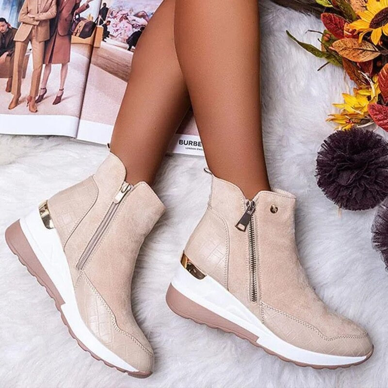 Kecia - Women's Crocodile-Embossed Wedge Ankle Boots