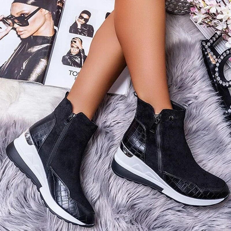 Kecia - Women's Crocodile-Embossed Wedge Ankle Boots