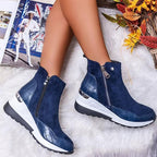Kecia - Women's Crocodile-Embossed Wedge Ankle Boots