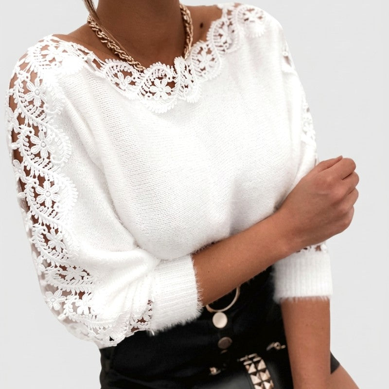 Kiana - omen's Knit Sweater with Lace Sleeve Detail 9