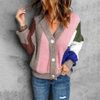 Kiera - Women's Colorblock Button-Up Cardigan with Ribbed Texture