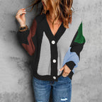 Kiera - Women's Colorblock Button-Up Cardigan with Ribbed Texture