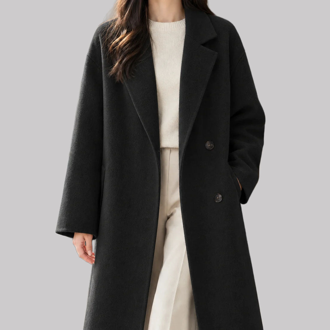 Kimberly - Women's Notched-Lapel Wool-Blend Coat