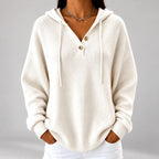 Kira - Women's Oversized Henley Hooded Knit Sweater 1