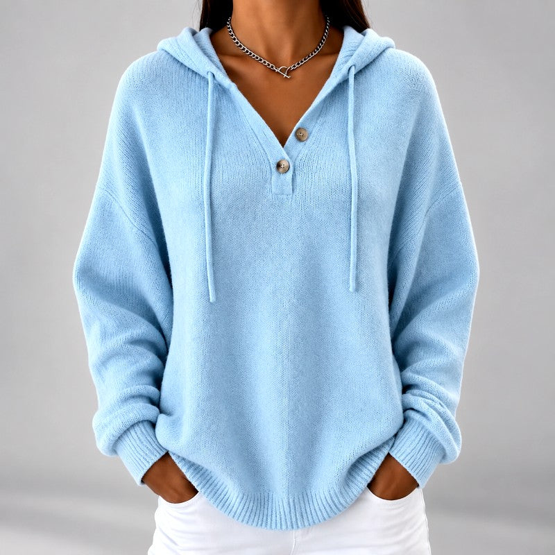 Kira - Women's Oversized Henley Hooded Knit Sweater 2