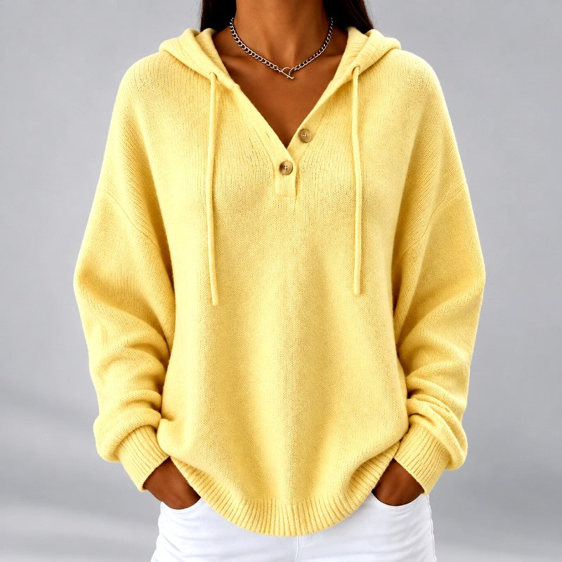 Kira - Women's Oversized Henley Hooded Knit Sweater 4