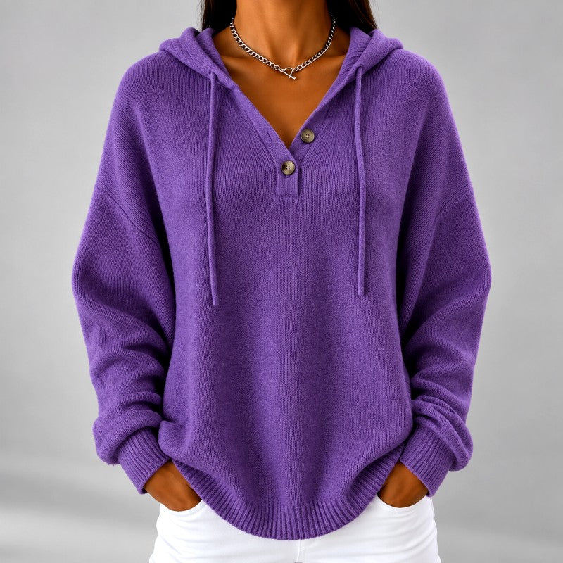 Kira - Women's Oversized Henley Hooded Knit Sweater 5