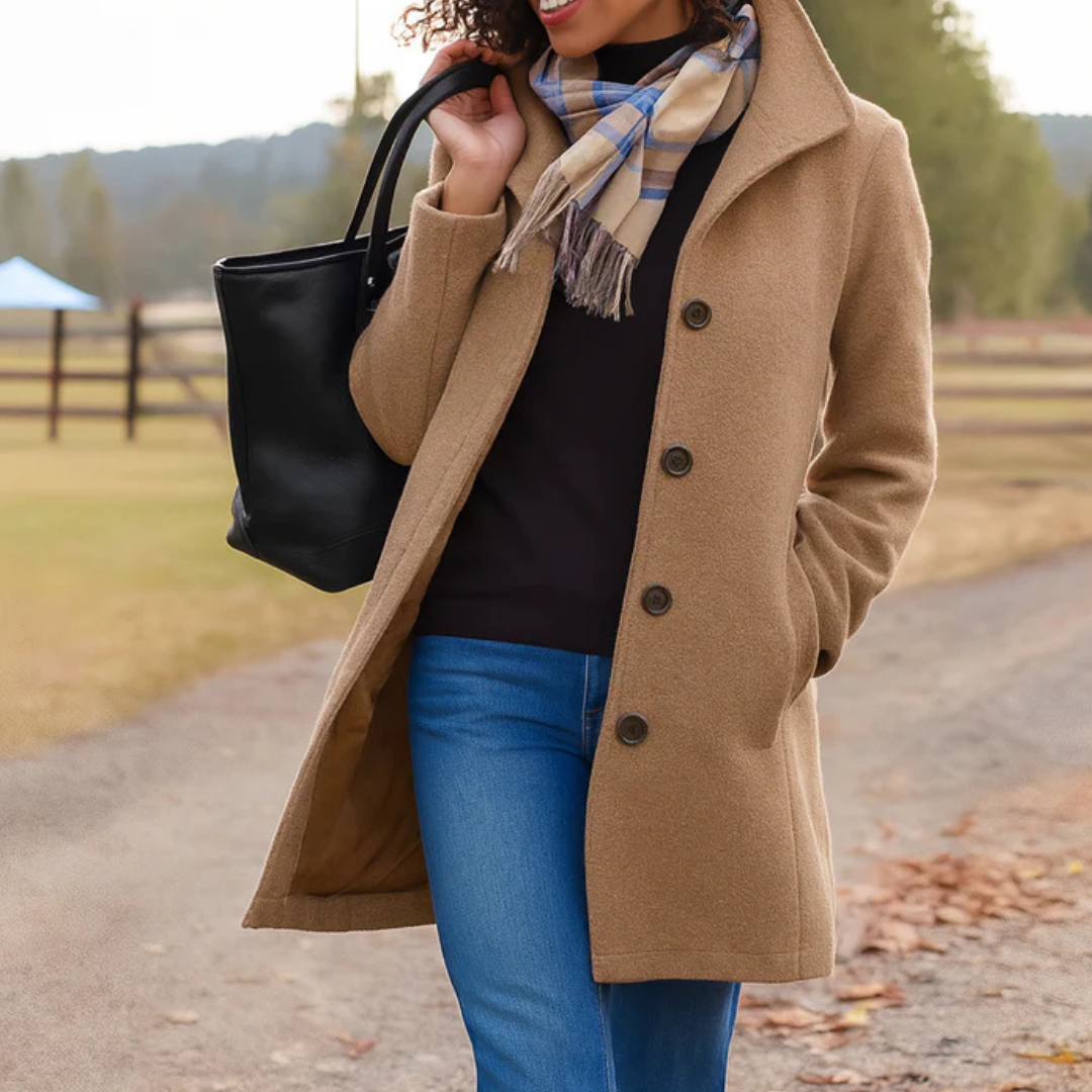 Kylee - Women's Single-Breasted Wool Coat with Button Closure