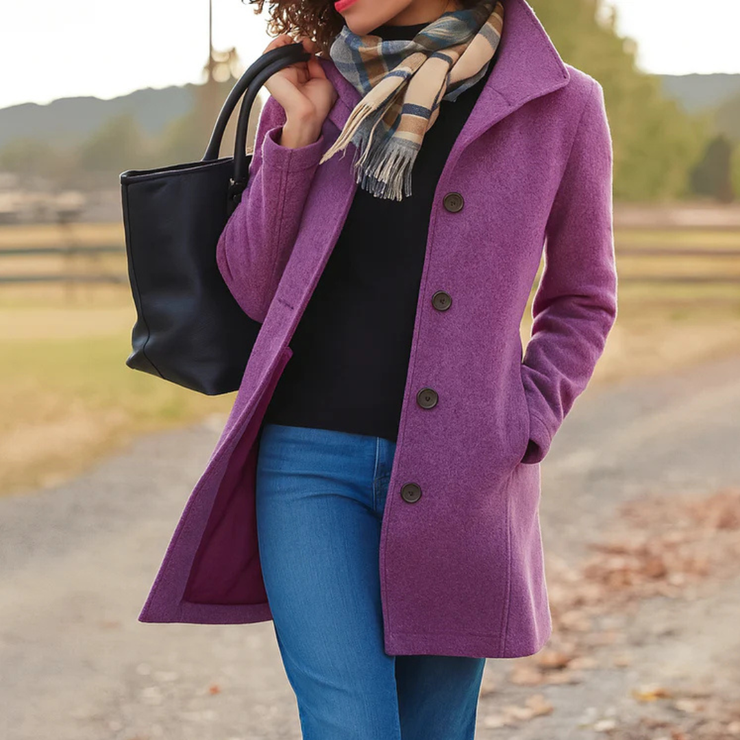 Kylee - Women's Single-Breasted Wool Coat with Button Closure