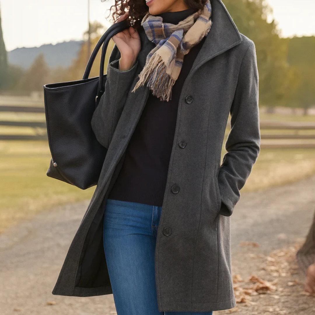 Kylee - Women's Single-Breasted Wool Coat with Button Closure