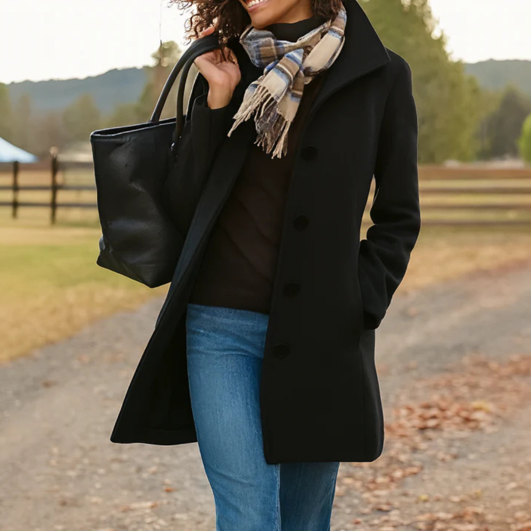 Kylee - Women's Single-Breasted Wool Coat with Button Closure