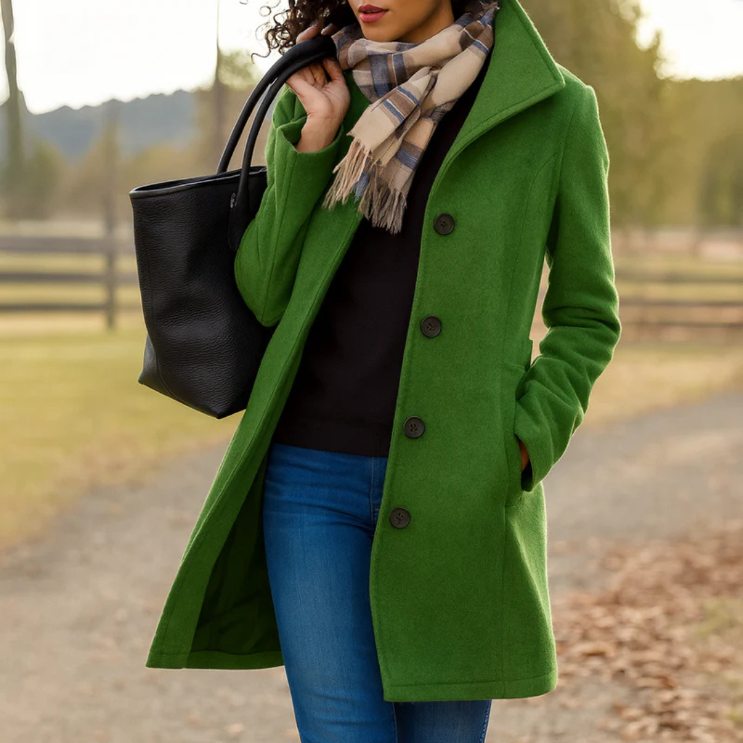 Kylee - Women's Single-Breasted Wool Coat with Button Closure