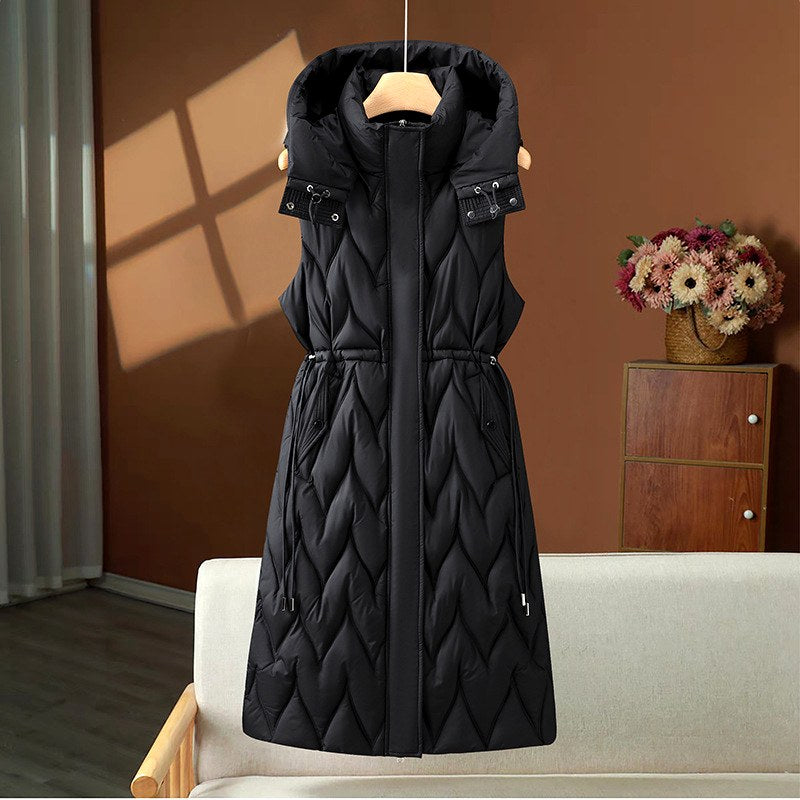 Kylie - Women's Drawstring Waist Hooded Long Padded Vest 2