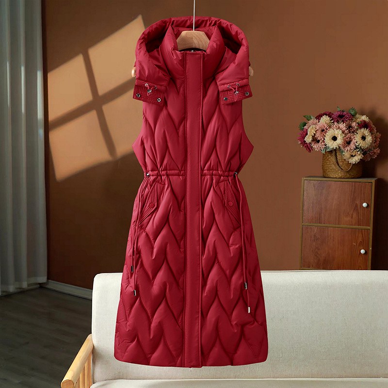 Kylie - Women's Drawstring Waist Hooded Long Padded Vest 3