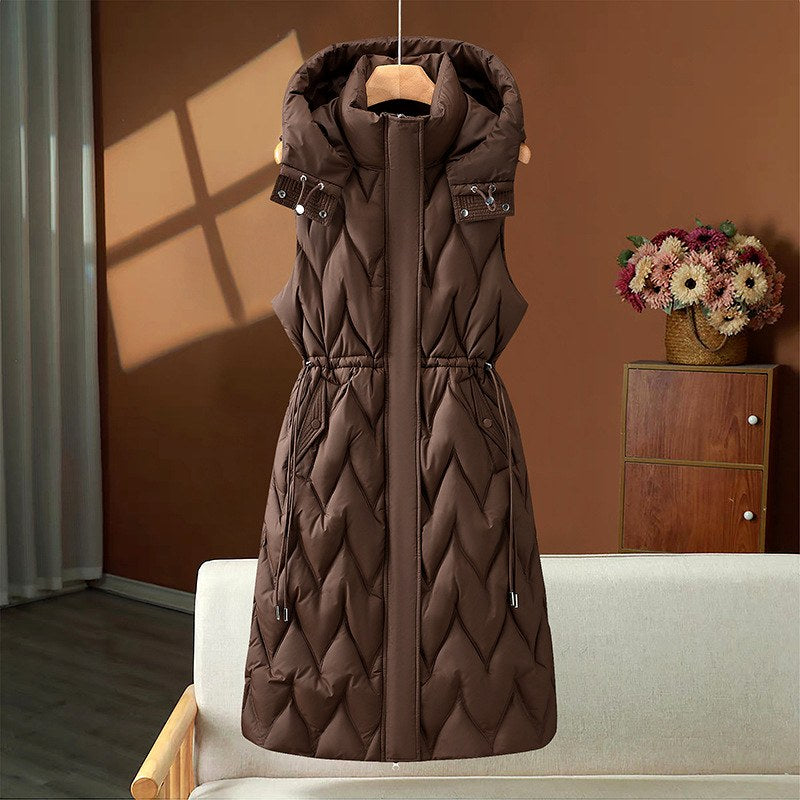 Kylie - Women's Drawstring Waist Hooded Long Padded Vest 5
