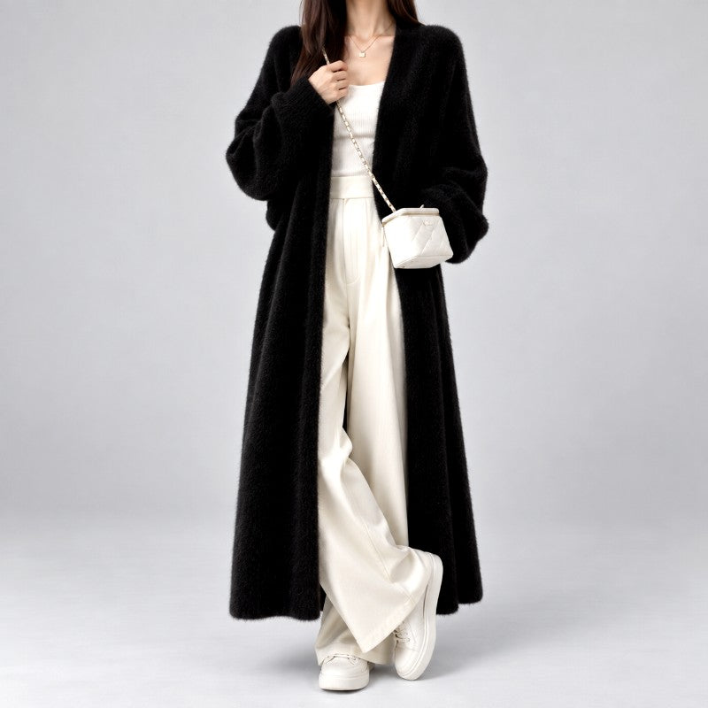 Lauren - Women's Longline Fuzzy Knit Open-Front Cardigan 4