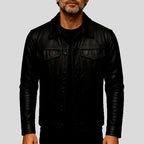 Laurence - Men's Leather Trucker Jacket with Flap Pockets 12