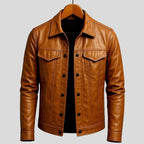 Laurence - Men's Leather Trucker Jacket with Flap Pockets 9
