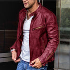 Leandro - Men's Snap-Collar Leather Jacket with Zip Pockets
