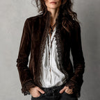 Lena - Women's Faux Suede Lace Trim Jacket 1