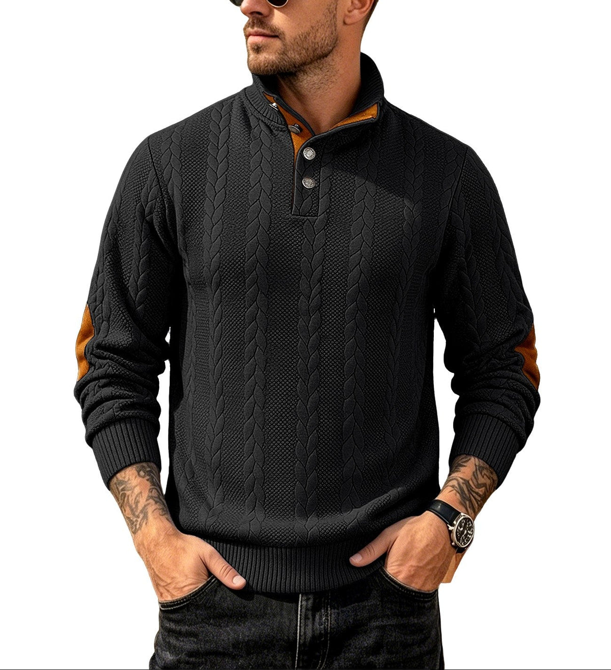 Levi - Men's Cable Knit Quarter-Button Stand Collar Sweater 3