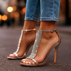 Liana - Women's Rhinestone T-Strap Stiletto Heels