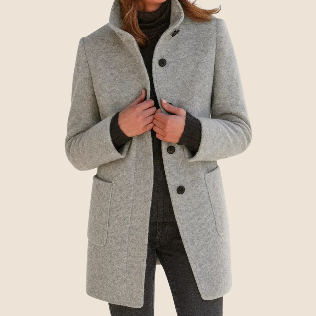 Liza - Women's Stand Collar Button-Front Coat 