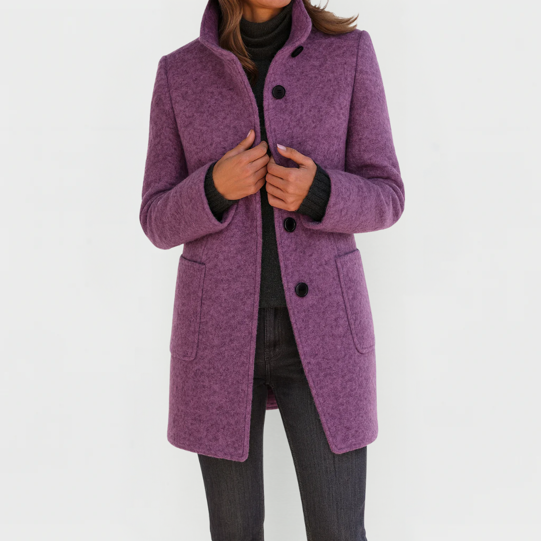 Liza - Women's Stand Collar Button-Front Coat 