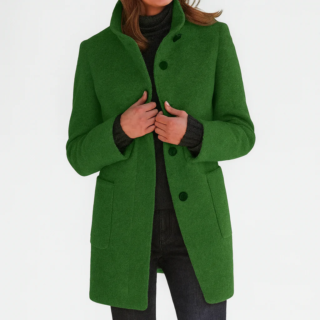 Liza - Women's Stand Collar Button-Front Coat 
