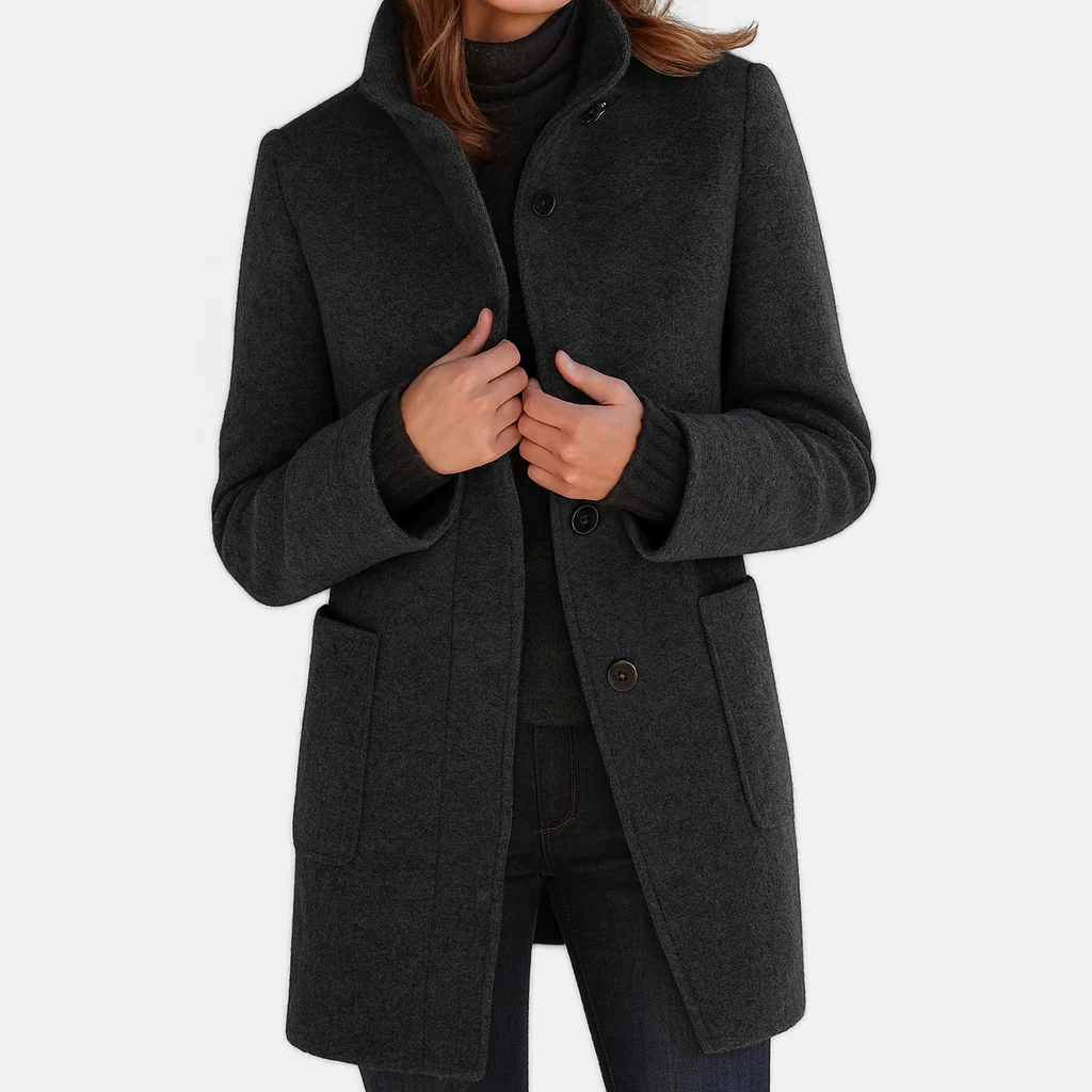 Liza - Women's Stand Collar Button-Front Coat 