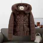 Londyn - Women’s Belted Puffer Jacket with Plush Hood