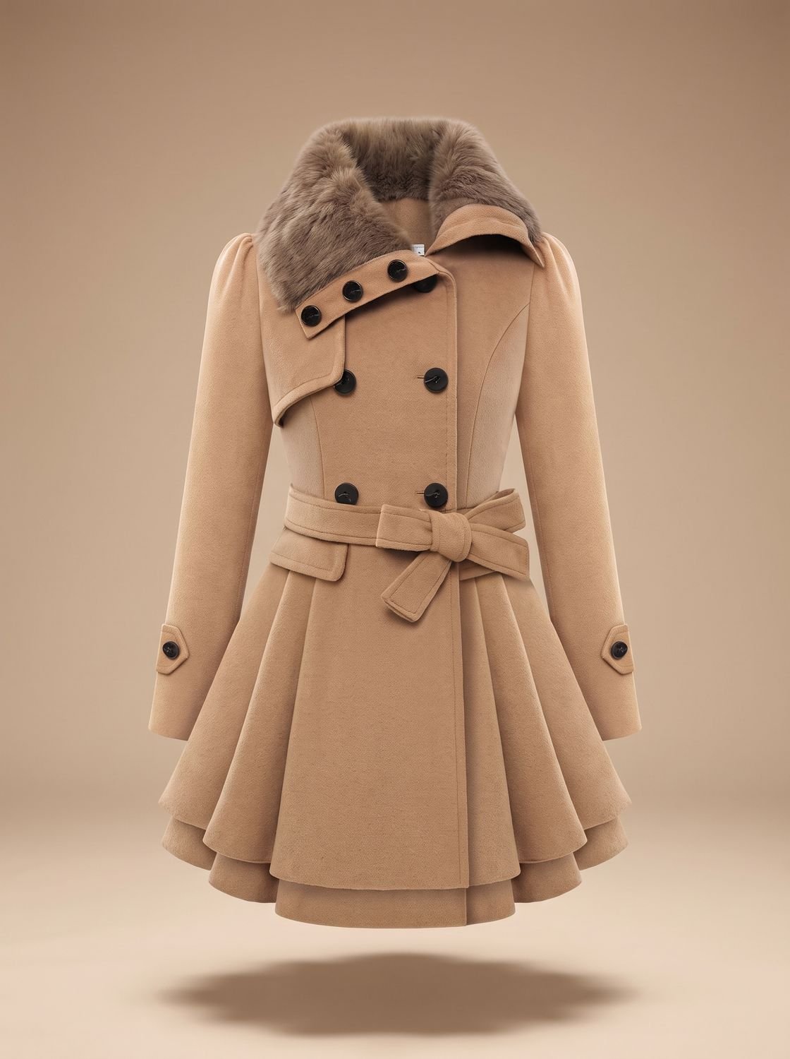 Lorelei - Women's Double-Breasted Faux-Fur Collar Coat