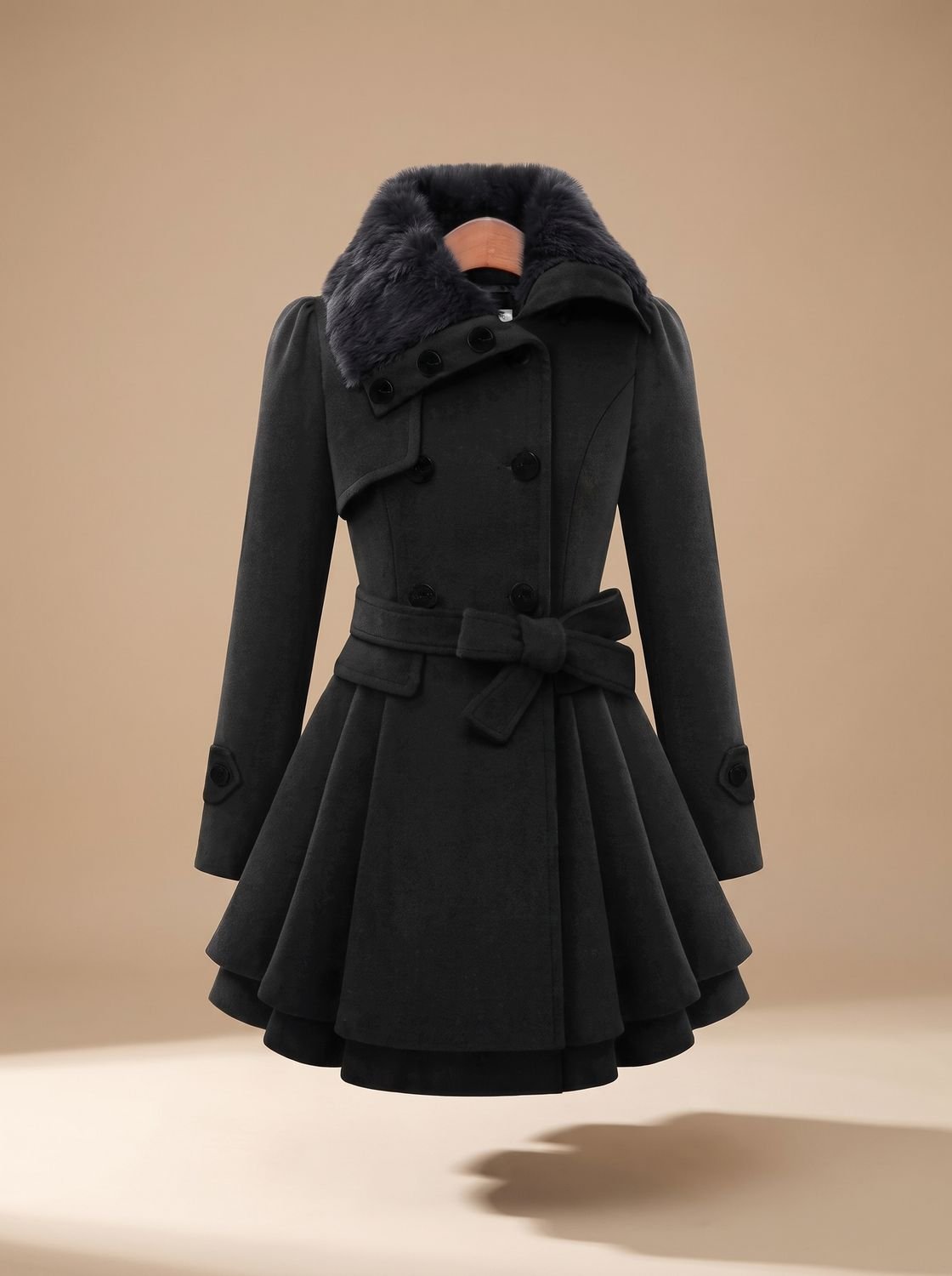 Lorelei - Women's Double-Breasted Faux-Fur Collar Coat