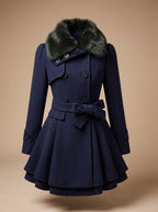 Lorelei - Women's Double-Breasted Faux-Fur Collar Coat