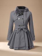 Lorelei - Women's Double-Breasted Faux-Fur Collar Coat