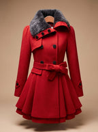 Lorelei - Women's Double-Breasted Faux-Fur Collar Coat