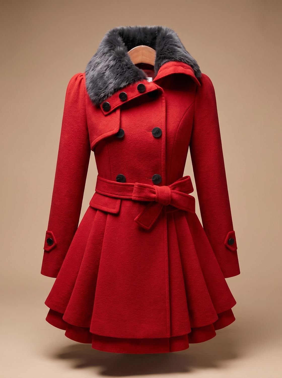 Lorelei - Women's Double-Breasted Faux-Fur Collar Coat