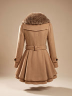 Lorelei - Women's Double-Breasted Faux-Fur Collar Coat