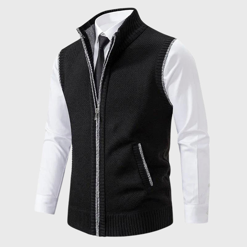 Luciano - Men's Stand-Collar Knit Vest with Full Zip