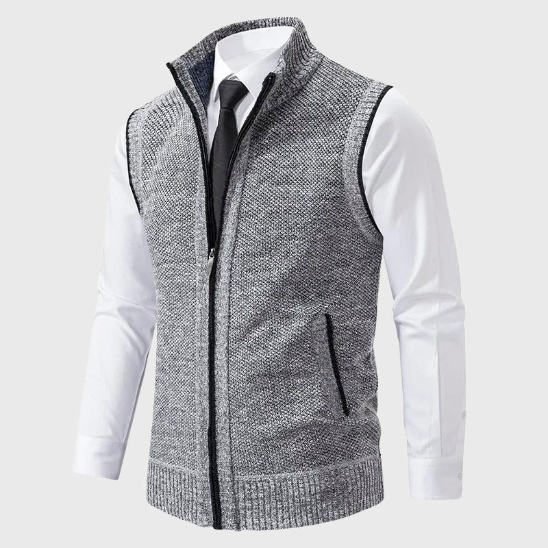 Luciano - Men's Stand-Collar Knit Vest with Full Zip