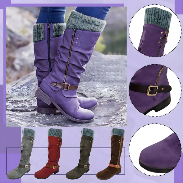 Lucille - Women's Calf Boots with Buckle Detail