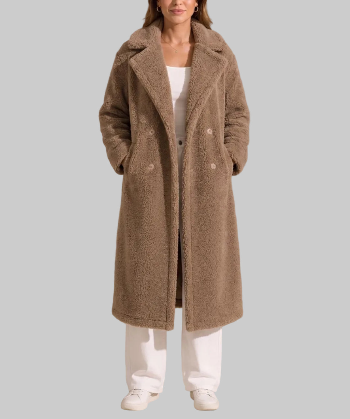 Lucinda - Women's Longline Boucle Coat with Notch Lapels