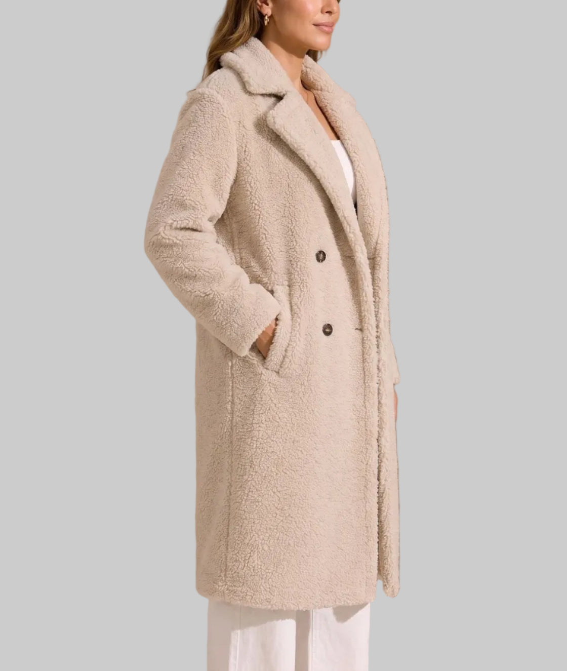 Lucinda - Women's Longline Boucle Coat with Notch Lapels